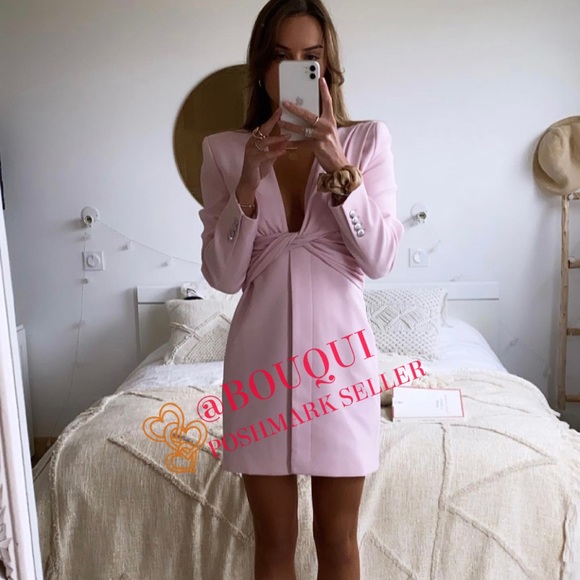 BLOGGERS FAV ZARA V-NECK PINK DRAPED BLAZER DRESS - Picture 14 of 15